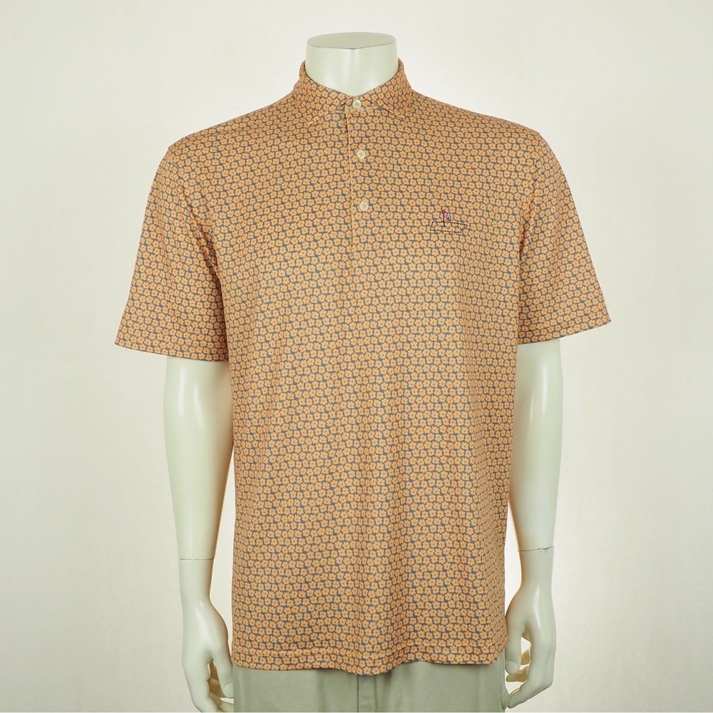 Turtleson Golf Polo Shirt Mens Medium Blue Floral AOP Performance Stretch Blend